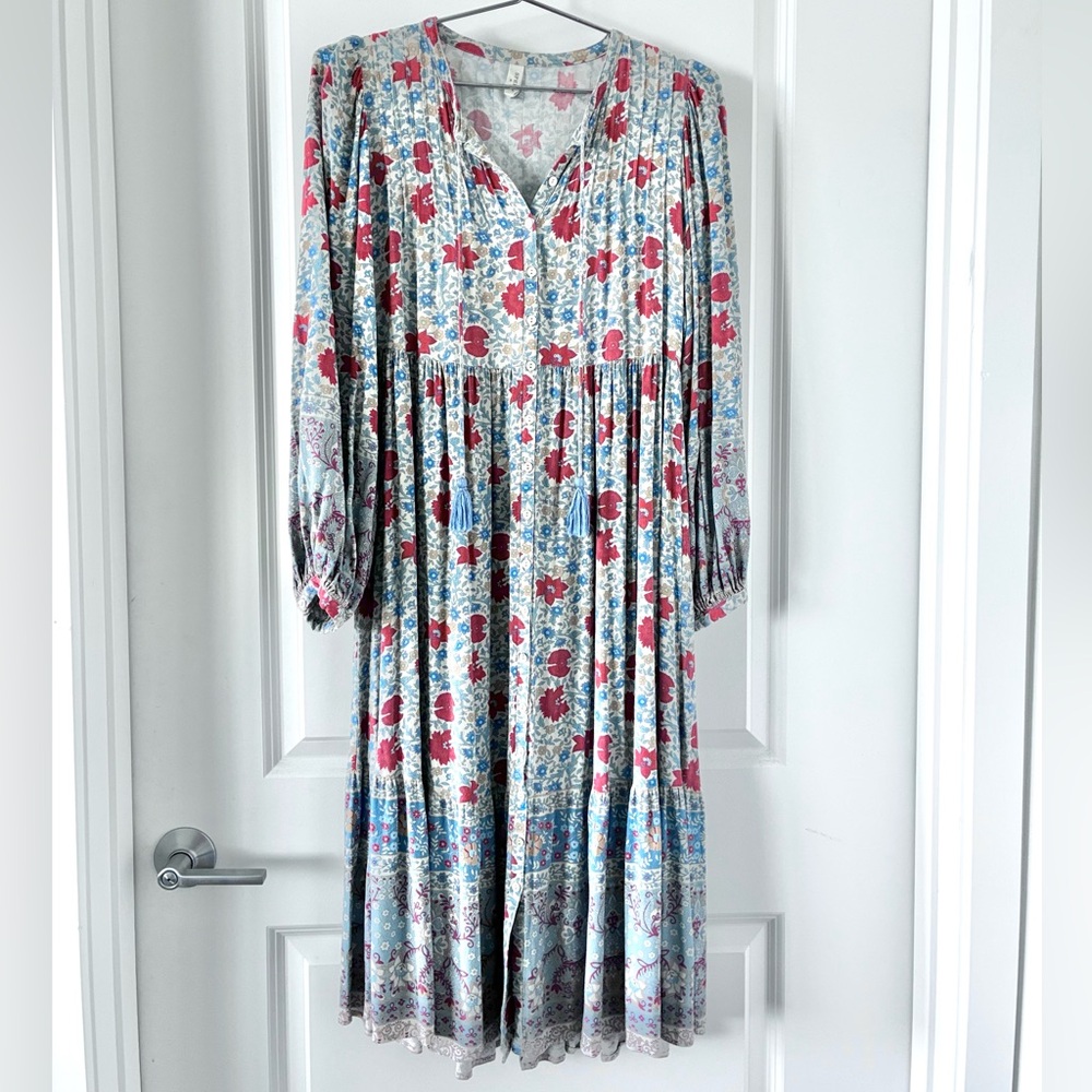 Spell Village Button Down Midi Dress Medium Boho Floral Byron Bay